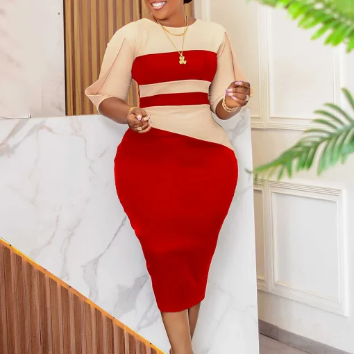 Chic Plus Size Color-Blocked Pencil Dress - Image 3