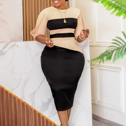 Chic Plus Size Color-Blocked Pencil Dress