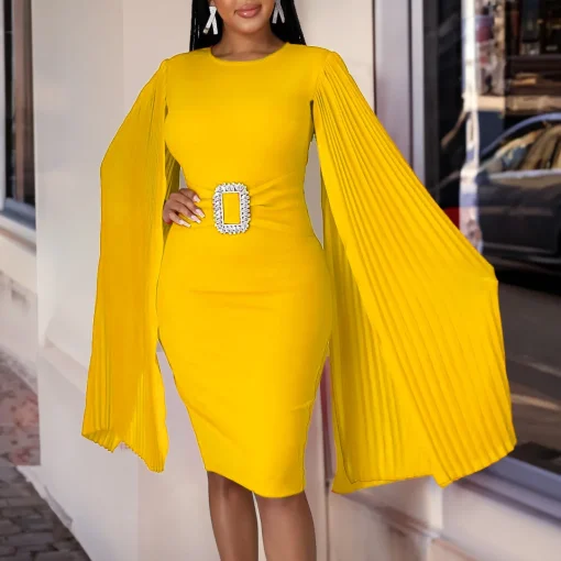 Elegant Plus Size High-Waisted Cape Dress – Fashionable Solid Color - Image 4