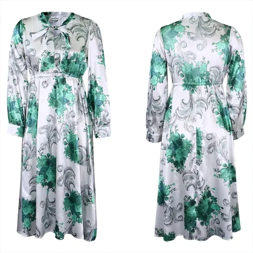 Printed Plus Size Long Sleeve Elegant Casual Summer Dress - Image 3