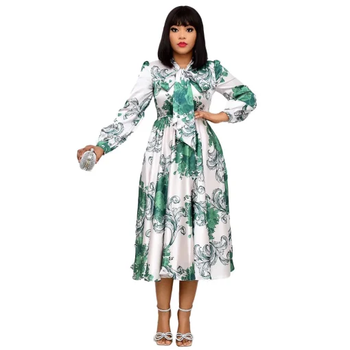 Printed Plus Size Long Sleeve Elegant Casual Summer Dress