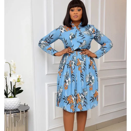 Chic Plus Size Printed Pleated Dress - Urban Style Versatility - Image 3