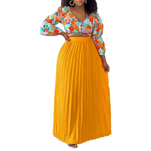 Printed V-Neck Dress Set: Plus Size, Trendy, Elegant - Image 3