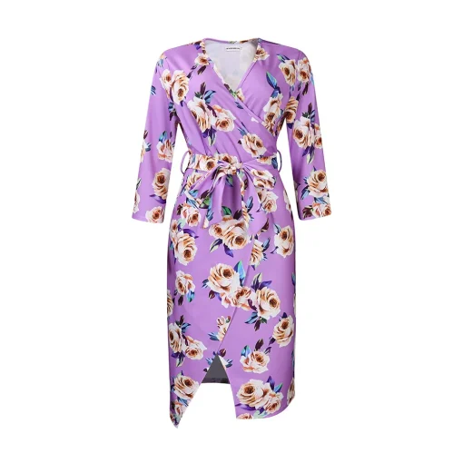 Plus Size V-Neck Wrap Dress - Spring/Summer Commuting Style - Image 4