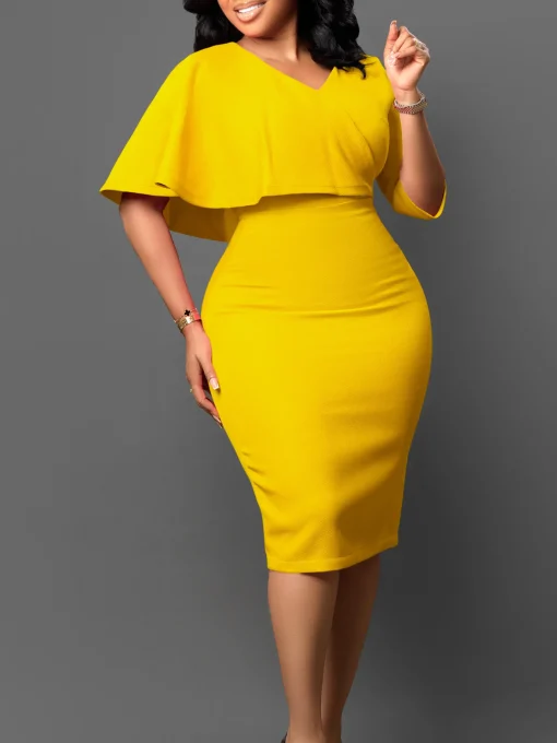 Chic Plus Size V-Neck Pencil Dress - Summer Fashion - Image 3