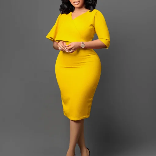 Chic Plus Size V-Neck Pencil Dress - Summer Fashion - Image 4