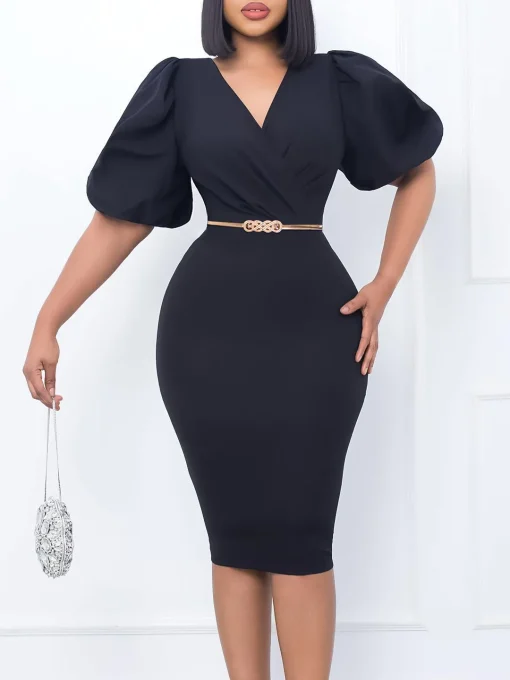 Chic Plus Size V-Neck Dress - Summer Bubble Sleeves - Image 5