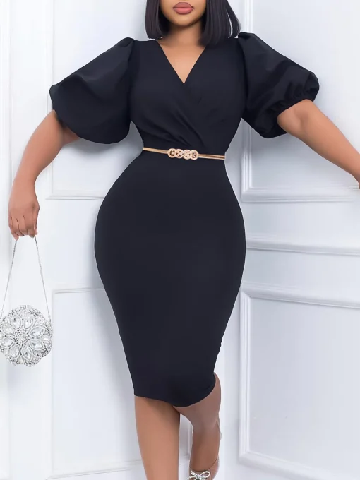 Chic Plus Size V-Neck Dress - Summer Bubble Sleeves - Image 6