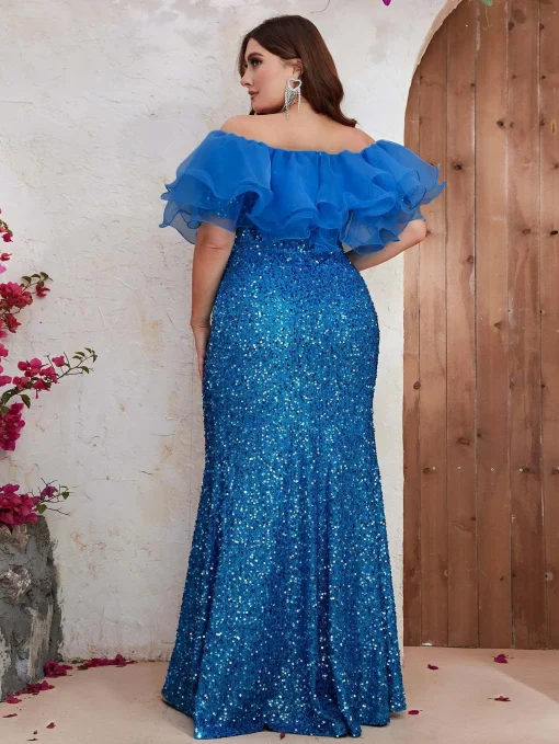 Strapless Mesh Splicing Sequin Party Dress - Elegant Plus Size - Image 2