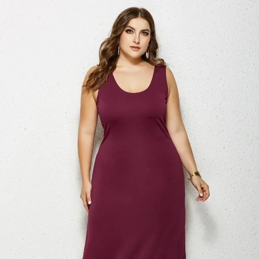 Wine Red Maxi Dress: Plus Size, Casual Elegance, Sleeveless - Image 2