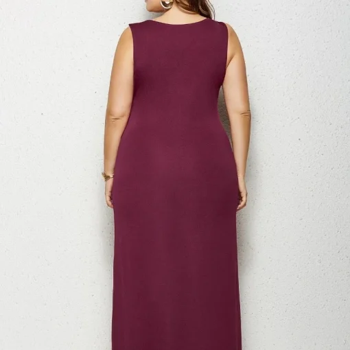 Wine Red Maxi Dress: Plus Size, Casual Elegance, Sleeveless - Image 4