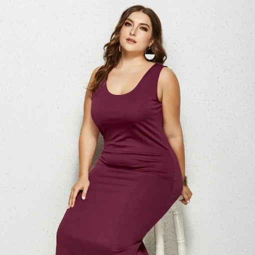 Wine Red Maxi Dress: Plus Size, Casual Elegance, Sleeveless - Image 5