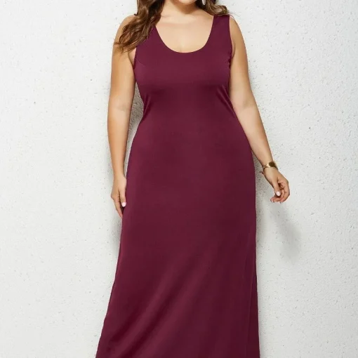 Wine Red Maxi Dress: Plus Size, Casual Elegance, Sleeveless