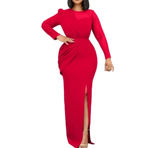 Mesh Spliced Plus Size Dress: Stylish Spring/Autumn Fashion - Image 5