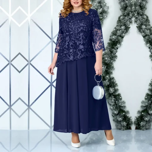 High Waist Lace Dress: Elegant, Plus Size, Loose Fit - Image 3