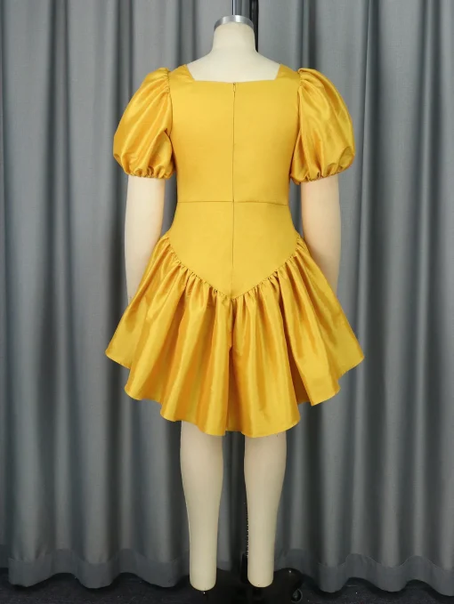 Yellow Shiny Cut Out Mini Party Dress - Image 3