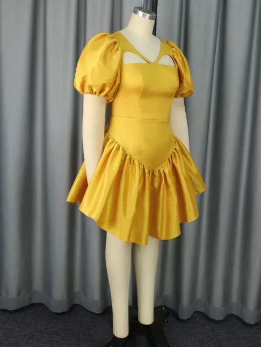 Yellow Shiny Cut Out Mini Party Dress - Image 4