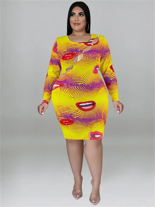 Plus Size Lip Print Midi Dress - Image 2