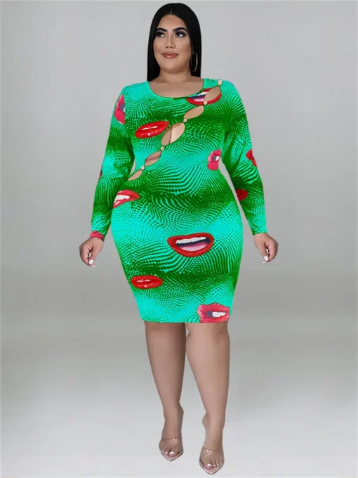 Plus Size Lip Print Midi Dress - Image 3