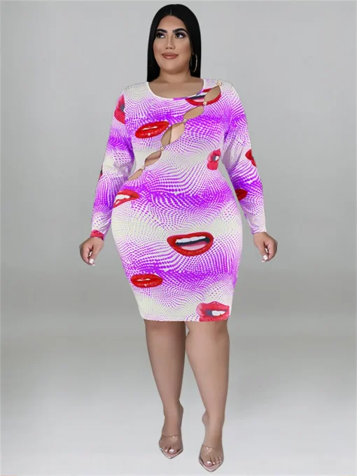 Plus Size Lip Print Midi Dress - Image 4