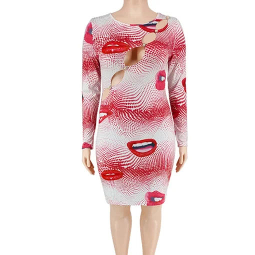 Plus Size Lip Print Midi Dress - Image 5