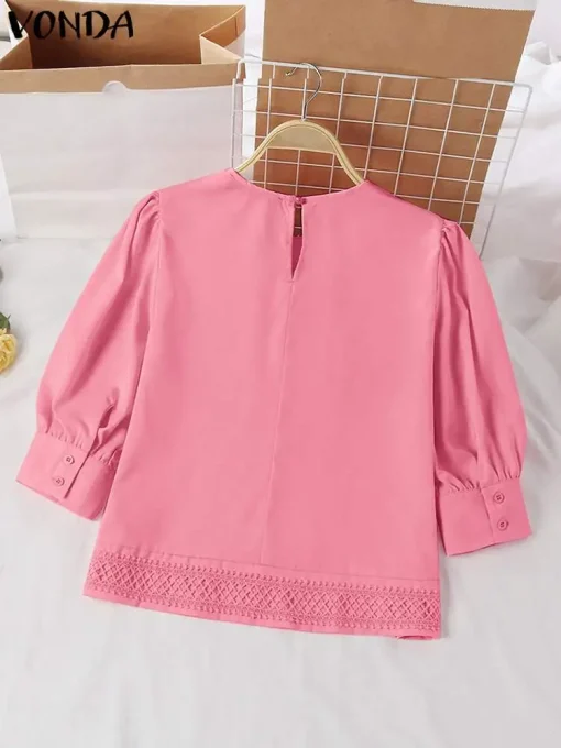 Elegant Lace Patchwork Puff Sleeve Blouse - Image 3