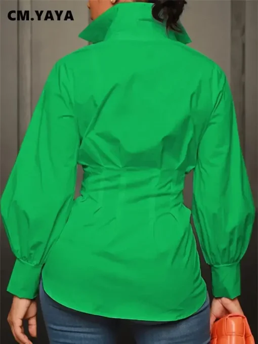 Vintage Green White Long Sleeve Corset Tunic Blouse - Image 3