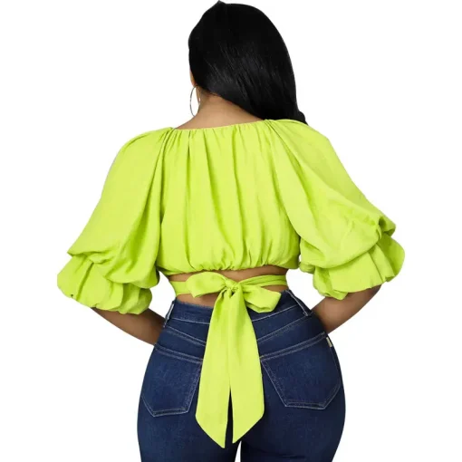 Women's Bow Back Lantern Sleeve Blouse - Image 2