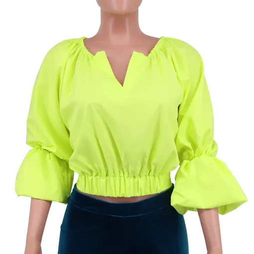 Women's Bow Back Lantern Sleeve Blouse - Image 3