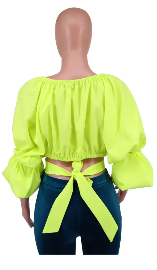 Women's Bow Back Lantern Sleeve Blouse - Image 4