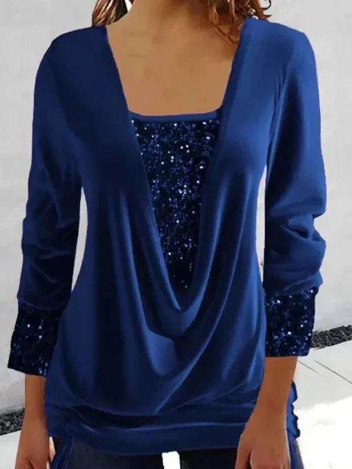 Sequined Patchwork Office Blouse - Image 4