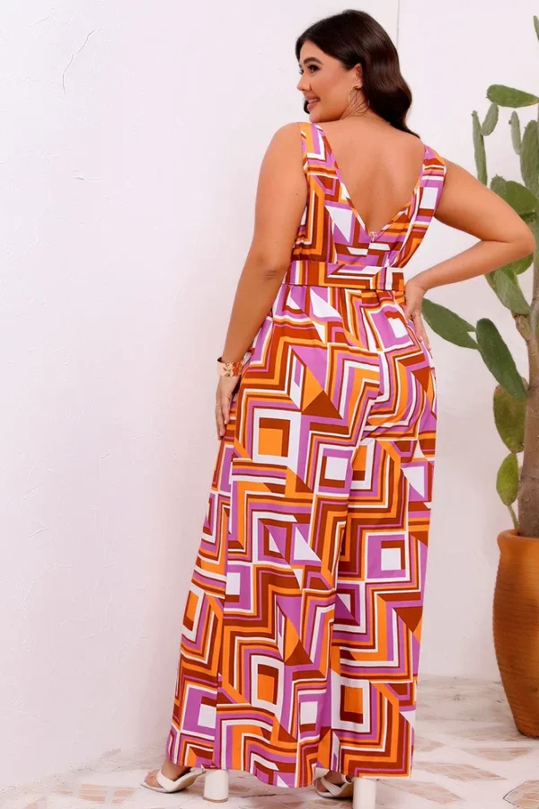 Plus Size Casual Print Belted Jumpsuit