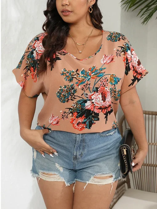 Floral Print Plus Size Boho Tops - Image 3