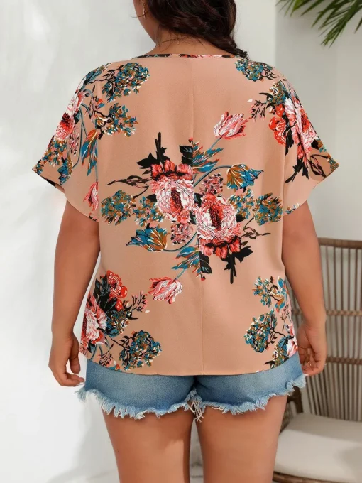 Floral Print Plus Size Boho Tops