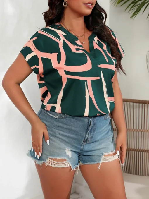 Elegant Print Plus Size Summer Blouse - Image 3