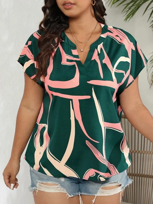 Elegant Print Plus Size Summer Blouse - Image 4