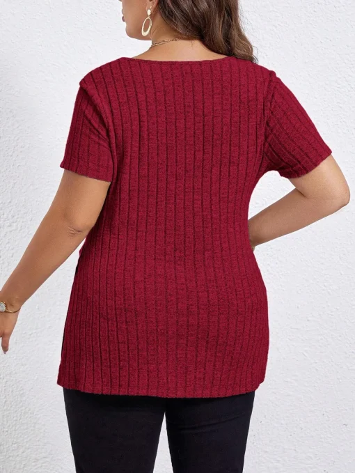 Plus Size V-Neck Rib-Knit Summer Tee