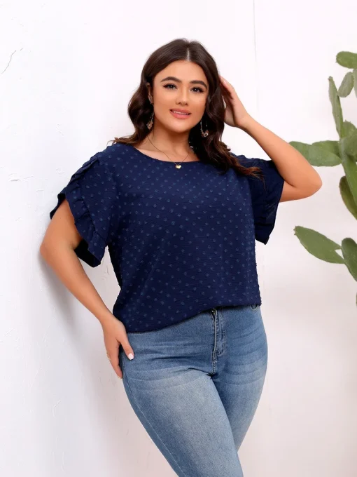 Plus Size Swiss Dot Ruffle Sleeve Blouse - Image 2