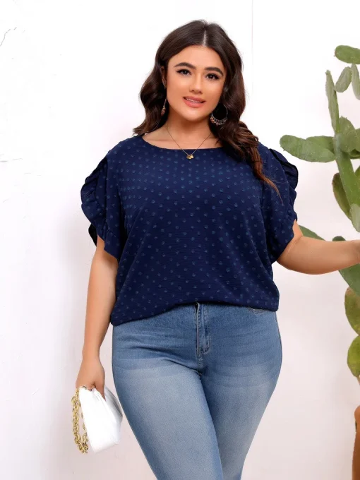 Plus Size Swiss Dot Ruffle Sleeve Blouse - Image 3