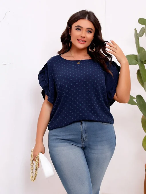 Plus Size Swiss Dot Ruffle Sleeve Blouse - Image 4