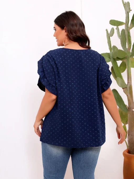 Plus Size Swiss Dot Ruffle Sleeve Blouse