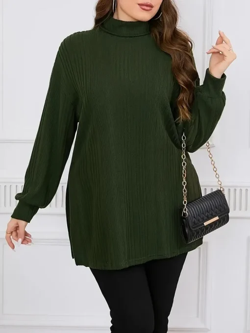 Plus Size Turtleneck Long Sleeve T-Shirt - Image 3