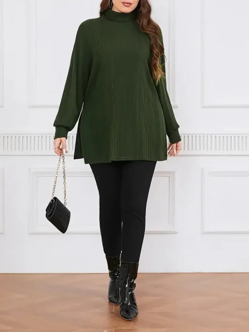 Plus Size Turtleneck Long Sleeve T-Shirt - Image 4