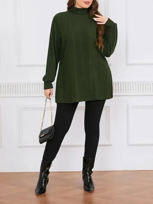 Plus Size Turtleneck Long Sleeve T-Shirt - Image 5