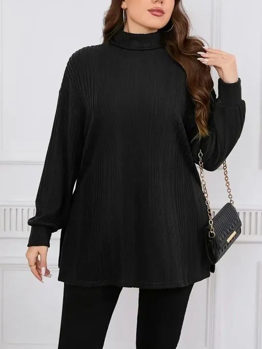 Plus Size Turtleneck Long Sleeve T-Shirt - Image 2