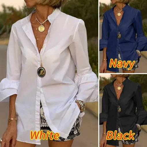 Flare Sleeve V-Neck Blouse