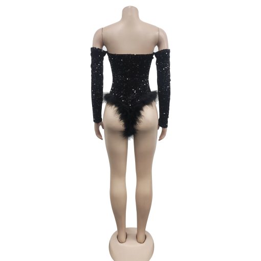 Vintage Sequined Fur Hem Bodysuit - Image 6