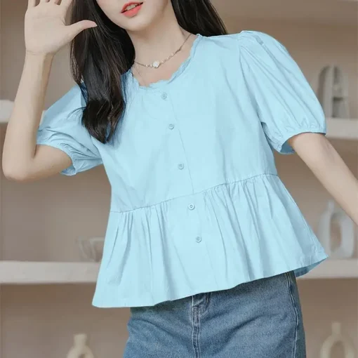 Elegant Women's Short Sleeve Solid Color Blouse - Image 5