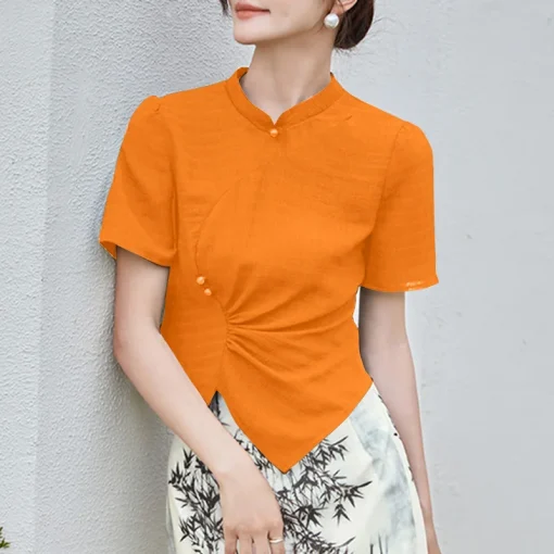 Summer Elegant Stand Collar Blouse - Image 5