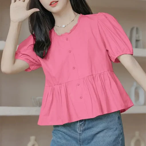 Elegant Women's Short Sleeve Solid Color Blouse - Image 6